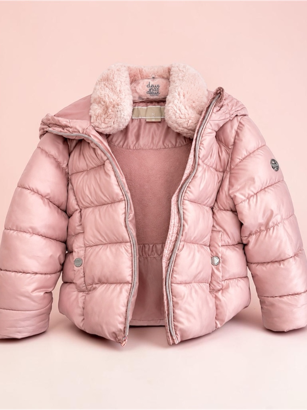Pink Puffer Jacket with Faux Fur Collar - 4T